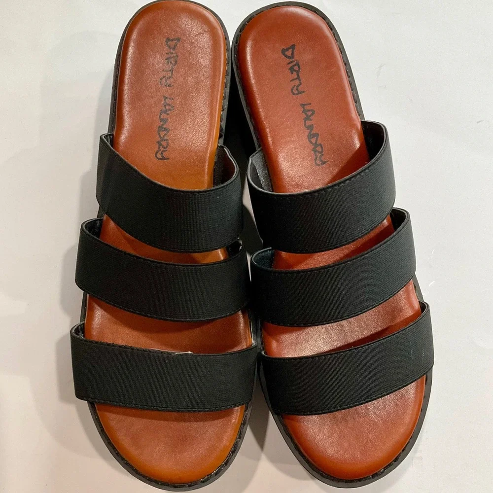 Dirty Laundry June Black Elastic‎ Triple Strap Platform Sandals 9 Chunky 90s Y2K